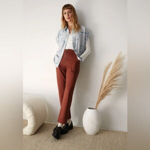 Eve Gravel Reed Pants Terracotta Straight Leg Pants Zipper Detail Sz L